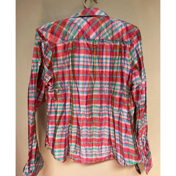 Beluva San Francisco Womens Button Up 3/4 Sleeve Plaid Pleated Shirt Medium - Picture 2 of 8